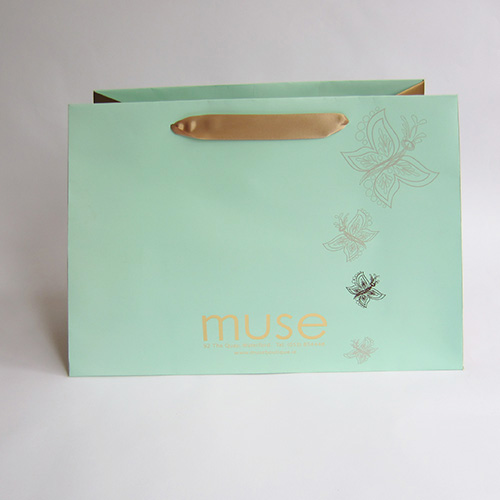 Trapezoid Paper Bag w/ Gold Aqua Spot Colors,Gift bags series